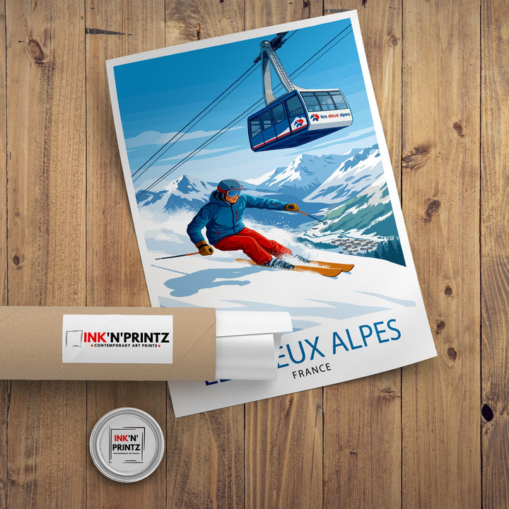 Les Deux Alpes Ski Resort Travel Poster Print France Wall Art Mountain Landscape Gift for Europe Lovers and Fans of Scenic French Alpine