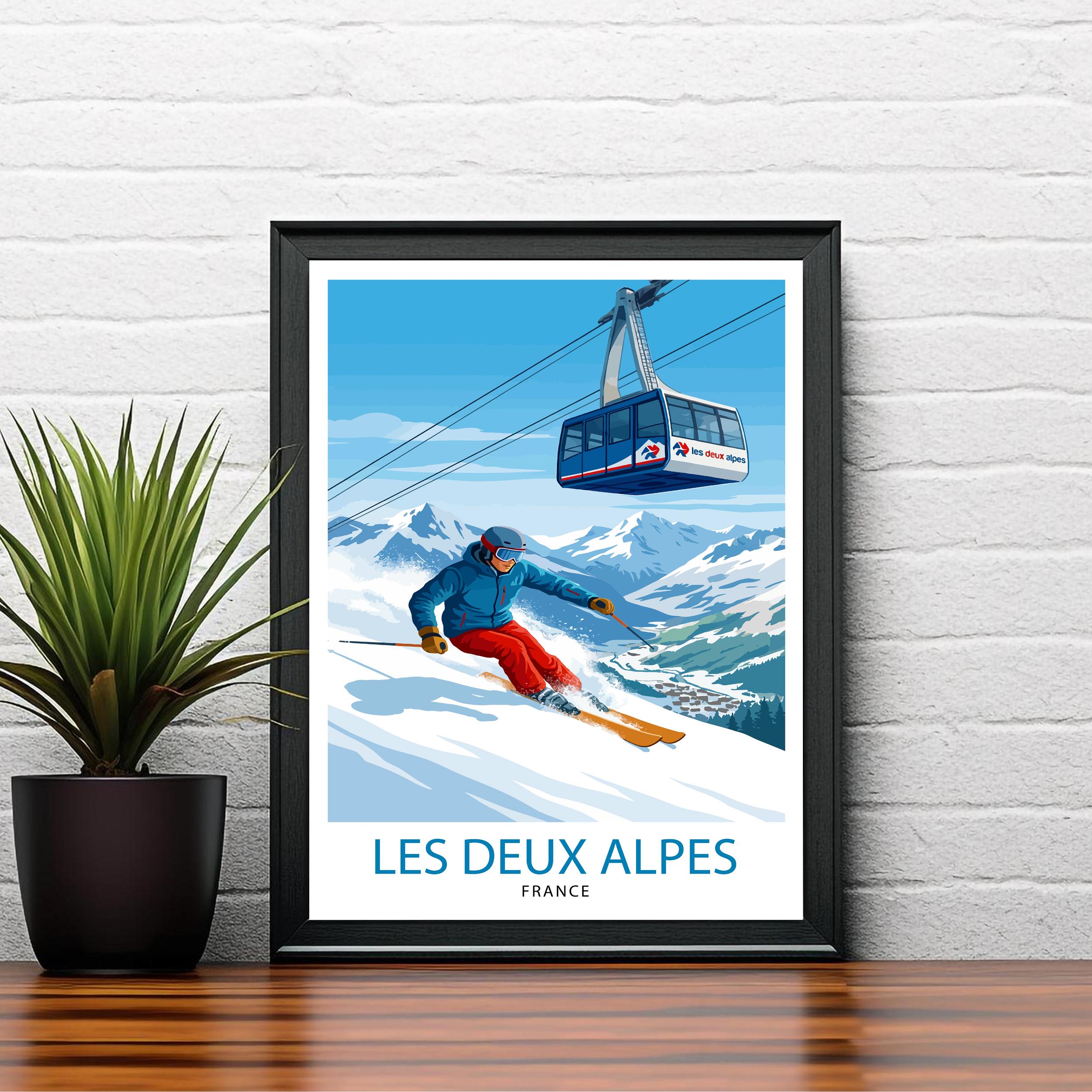 Les Deux Alpes Ski Resort Travel Poster Print France Wall Art Mountain Landscape Gift for Europe Lovers and Fans of Scenic French Alpine