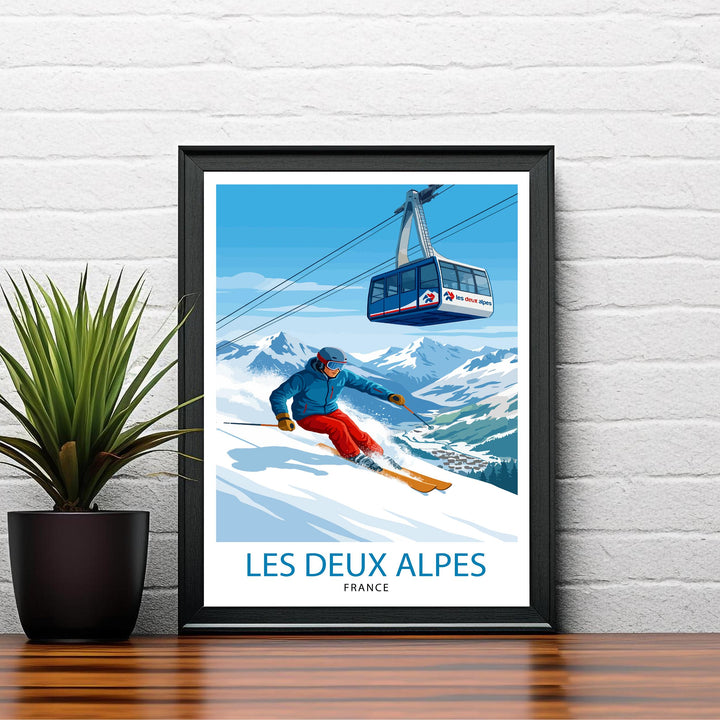 Les Deux Alpes Ski Resort Travel Poster Print France Wall Art Mountain Landscape Gift for Europe Lovers and Fans of Scenic French Alpine
