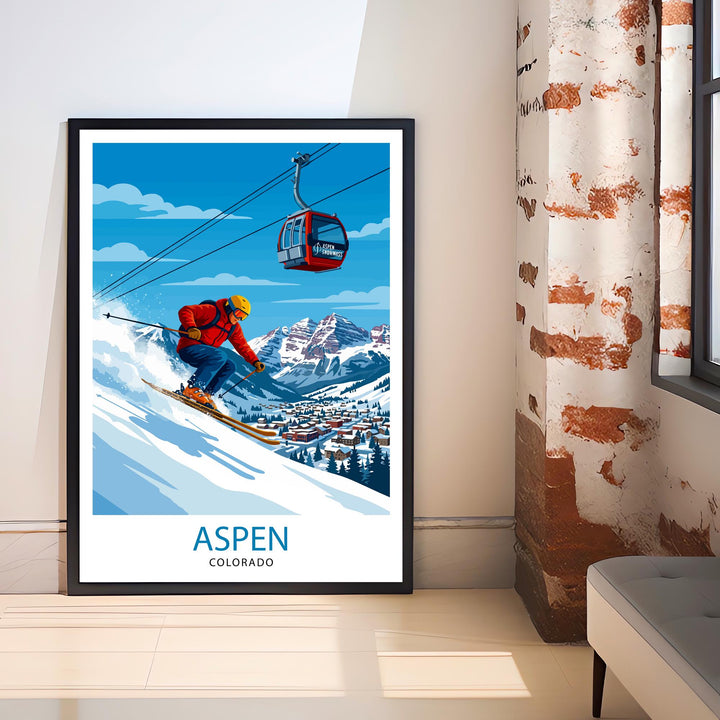 Aspen Colorado Ski Poster Print USA Wall Art Mountain Resort Landscape Gift for American Travel Lovers and Fans of Scenic Winter Sports