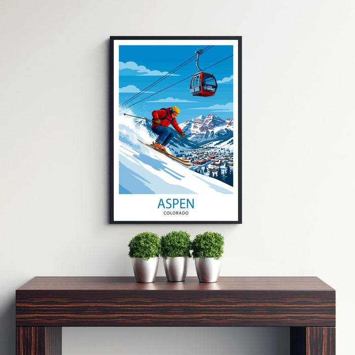 Aspen Colorado Ski Poster Print USA Wall Art Mountain Resort Landscape Gift for American Travel Lovers and Fans of Scenic Winter Sports