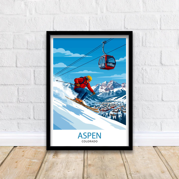 Aspen Colorado Ski Poster Print USA Wall Art Mountain Resort Landscape Gift for American Travel Lovers and Fans of Scenic Winter Sports