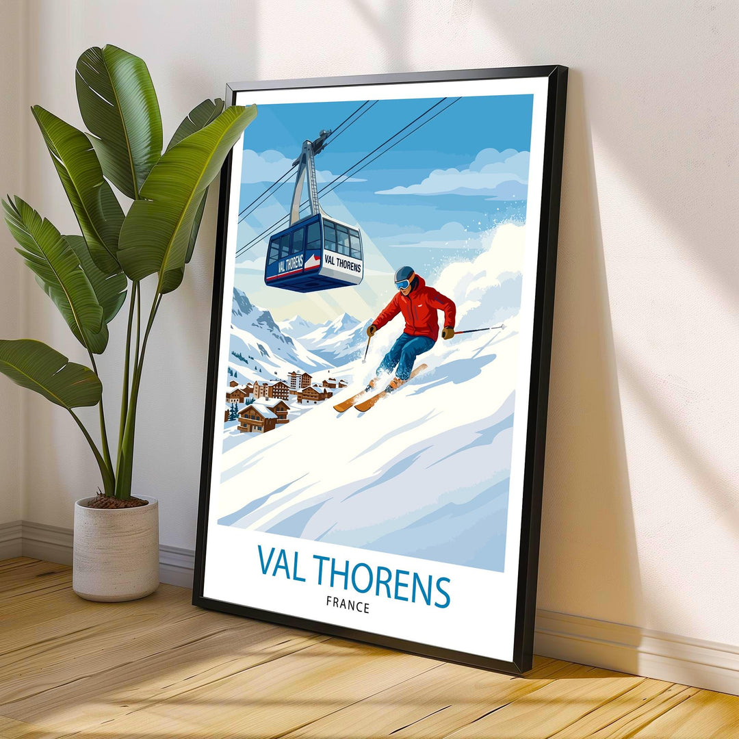 Val Thorens Ski Poster Print France Wall Art Mountain Resort Landscape Gift for Europe Travel Lovers and Fans of Scenic French Alps Winter