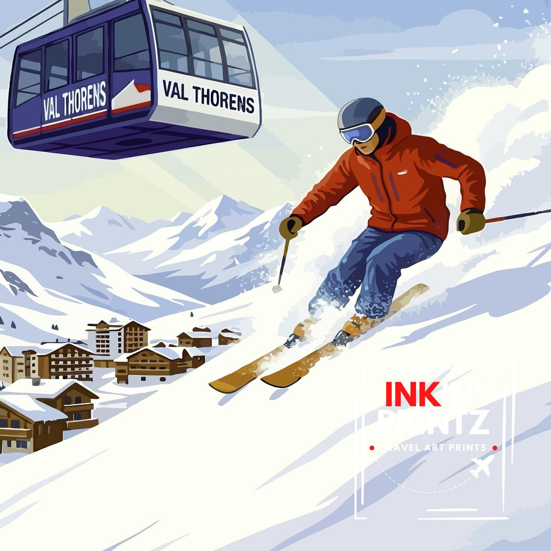 Val Thorens Ski Poster Print France Wall Art Mountain Resort Landscape Gift for Europe Travel Lovers and Fans of Scenic French Alps Winter