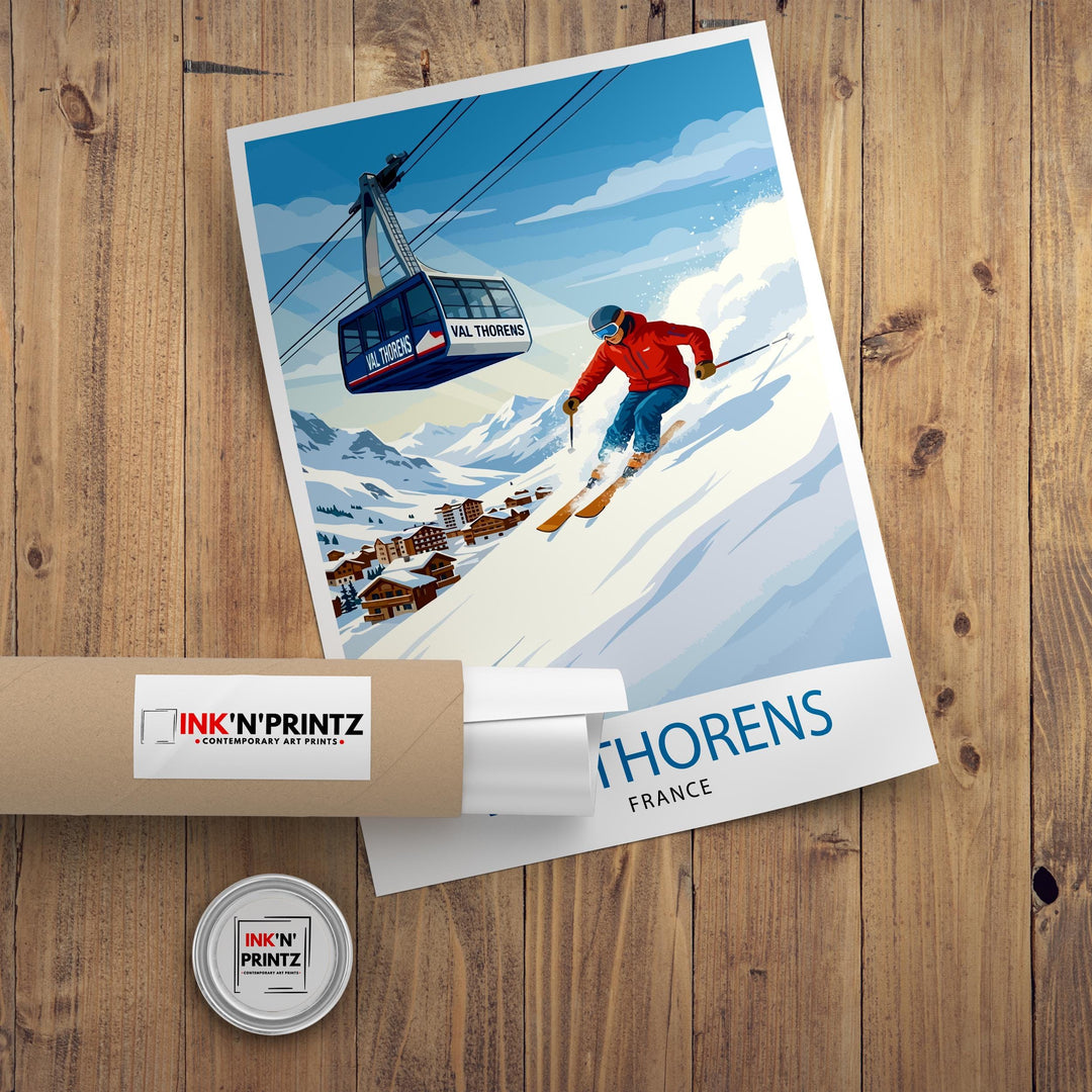 Val Thorens Ski Poster Print France Wall Art Mountain Resort Landscape Gift for Europe Travel Lovers and Fans of Scenic French Alps Winter
