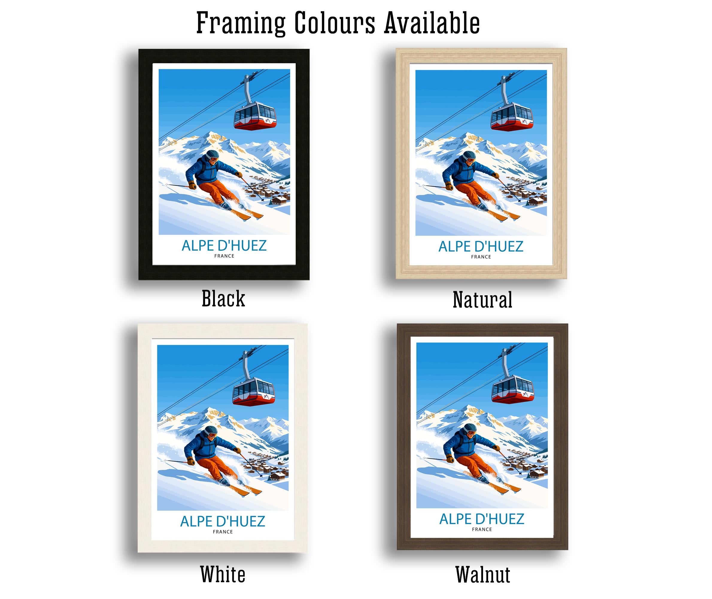 Alpe dHuez Ski Poster Print France Wall Art Mountain Resort Landscape Gift for Europe Travel Lovers and Fans of Scenic French Alps Winter