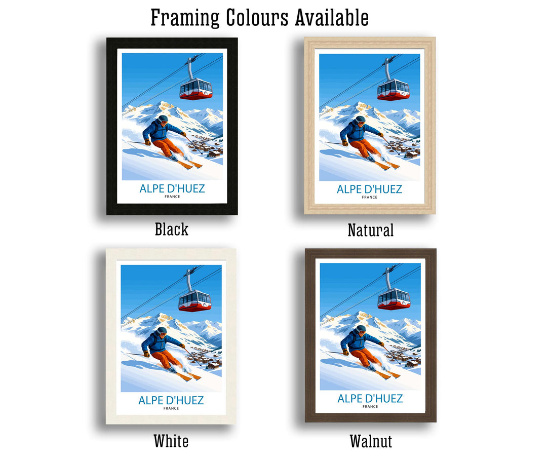 Alpe dHuez Ski Poster Print France Wall Art Mountain Resort Landscape Gift for Europe Travel Lovers and Fans of Scenic French Alps Winter