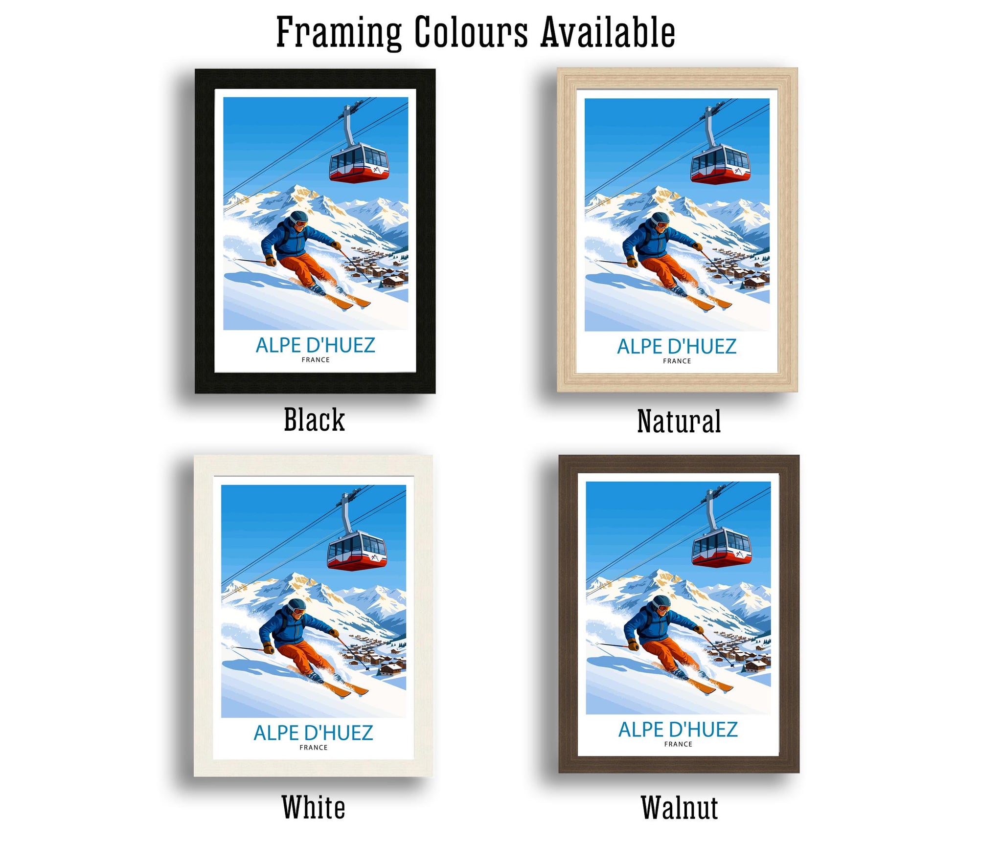 Alpe dHuez Ski Poster Print France Wall Art Mountain Resort Landscape Gift for Europe Travel Lovers and Fans of Scenic French Alps Winter