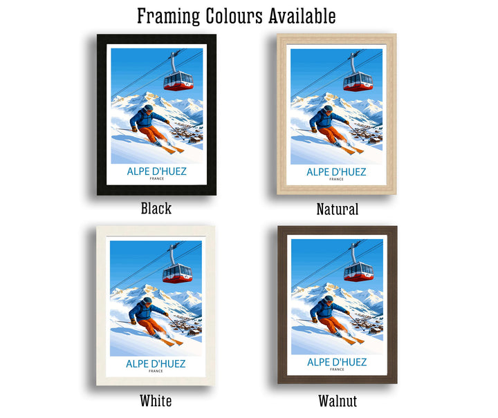 Alpe dHuez Ski Poster Print France Wall Art Mountain Resort Landscape Gift for Europe Travel Lovers and Fans of Scenic French Alps Winter