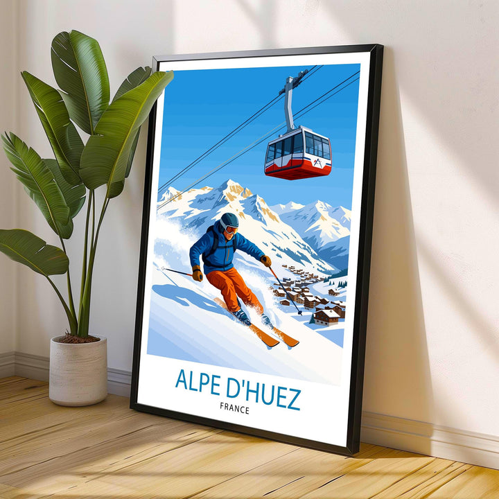 Alpe dHuez Ski Poster Print France Wall Art Mountain Resort Landscape Gift for Europe Travel Lovers and Fans of Scenic French Alps Winter
