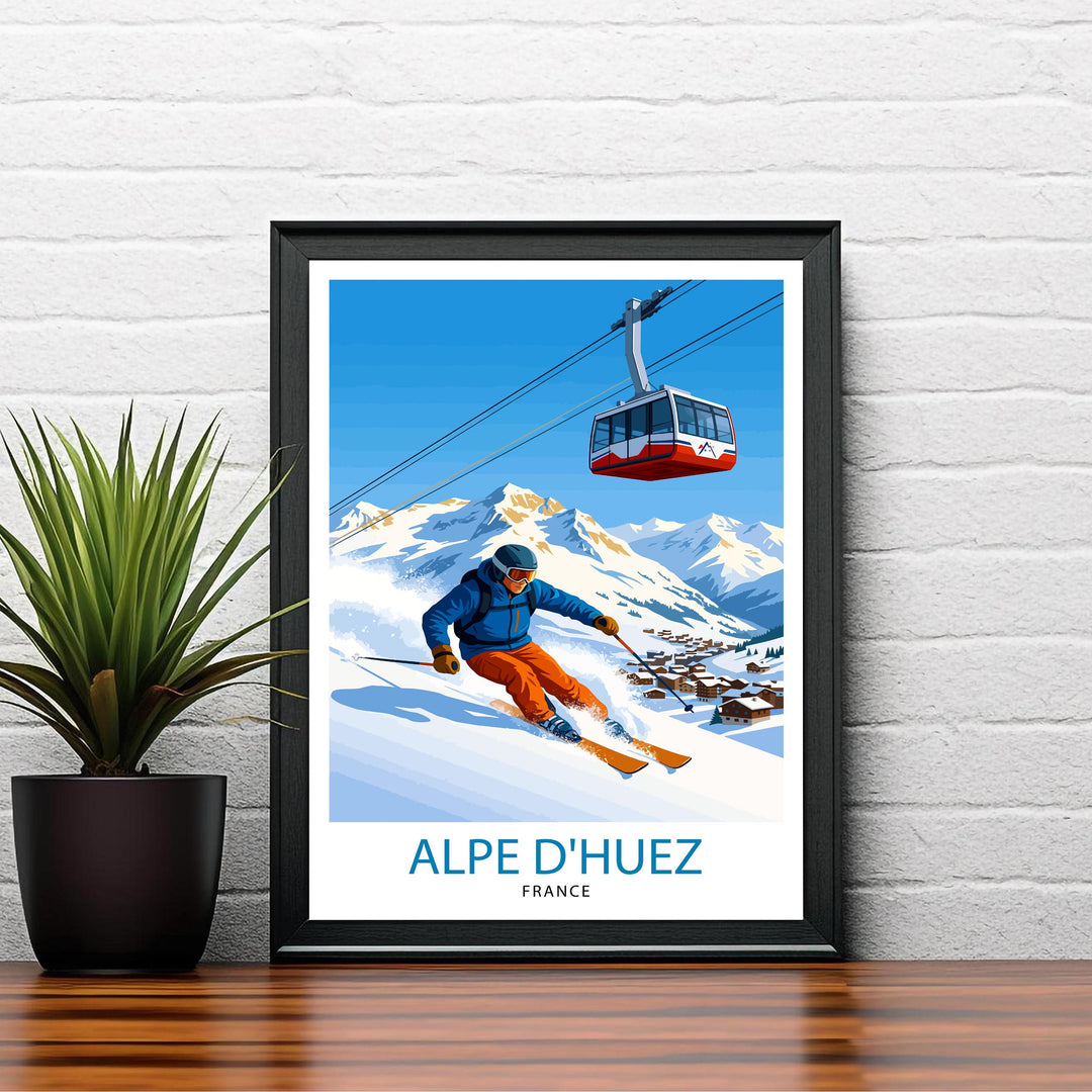 Alpe dHuez Ski Poster Print France Wall Art Mountain Resort Landscape Gift for Europe Travel Lovers and Fans of Scenic French Alps Winter