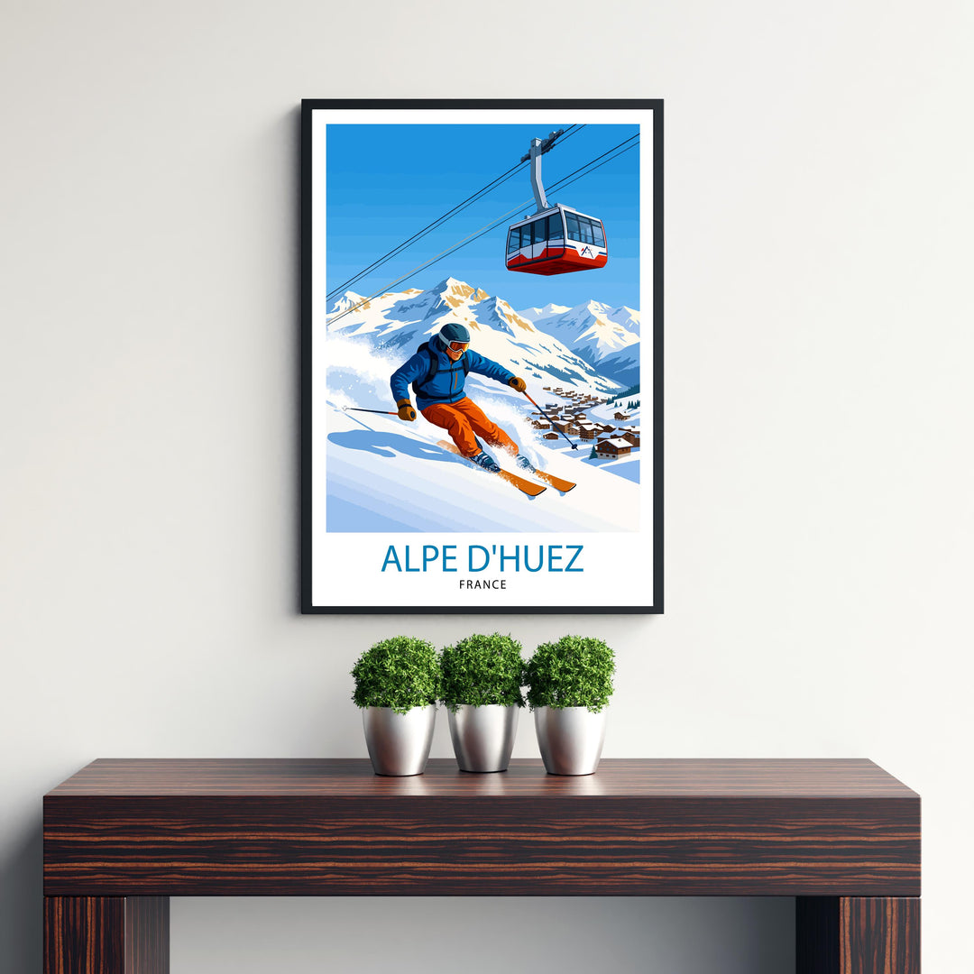 Alpe dHuez Ski Poster Print France Wall Art Mountain Resort Landscape Gift for Europe Travel Lovers and Fans of Scenic French Alps Winter