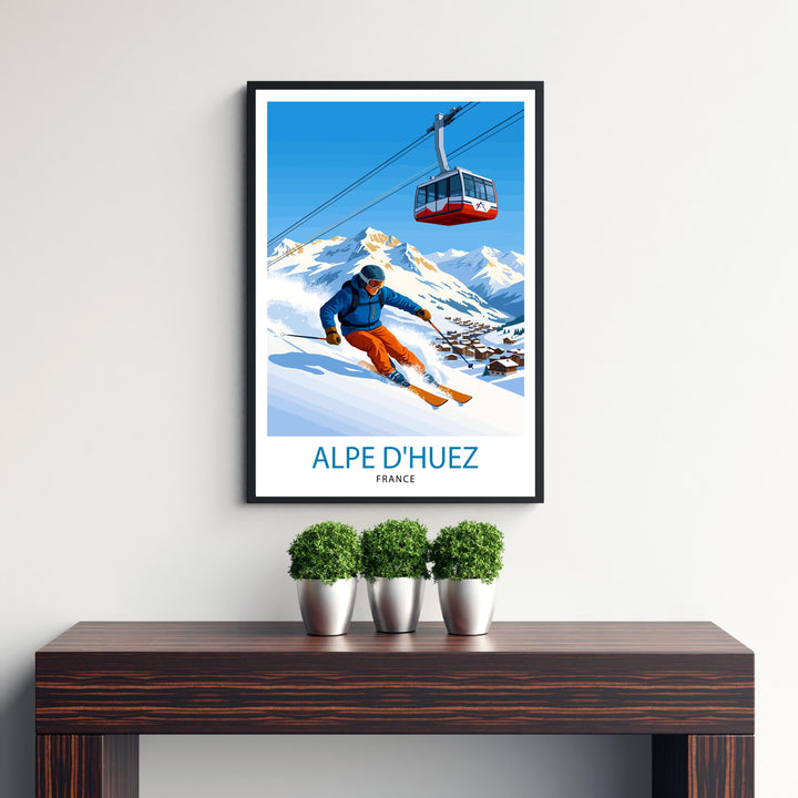 Alpe dHuez Ski Poster Print France Wall Art Mountain Resort Landscape Gift for Europe Travel Lovers and Fans of Scenic French Alps Winter