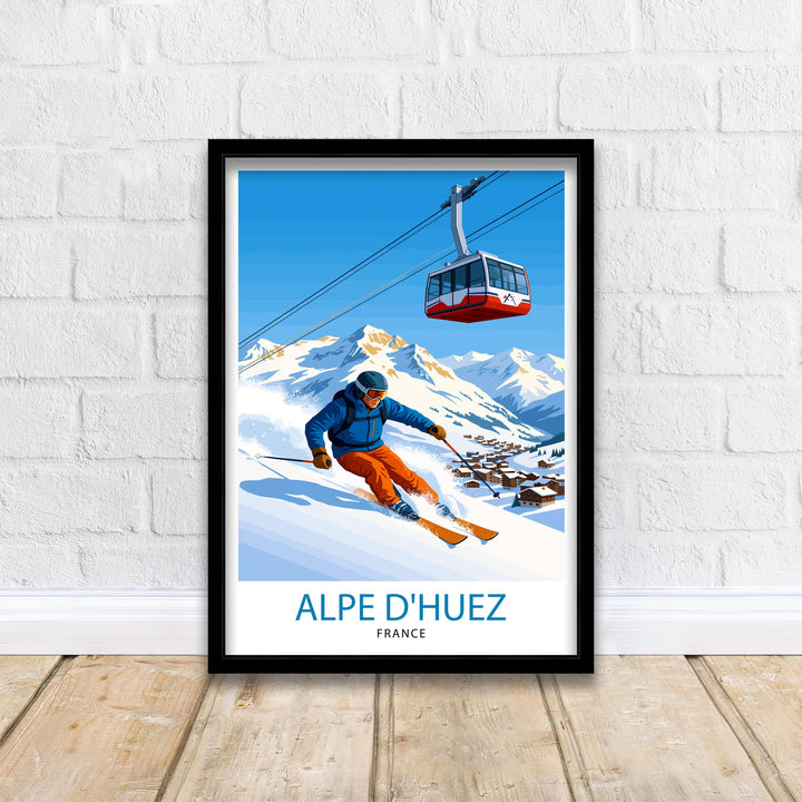 Alpe dHuez Ski Poster Print France Wall Art Mountain Resort Landscape Gift for Europe Travel Lovers and Fans of Scenic French Alps Winter