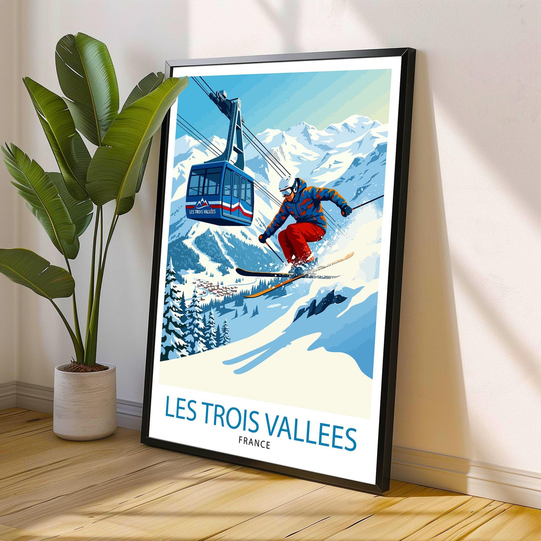 Les Trois Vallees Ski Poster Print France Wall Art Mountain Resort Landscape Gift for Europe Travel Lovers and Fans of Scenic French Alps