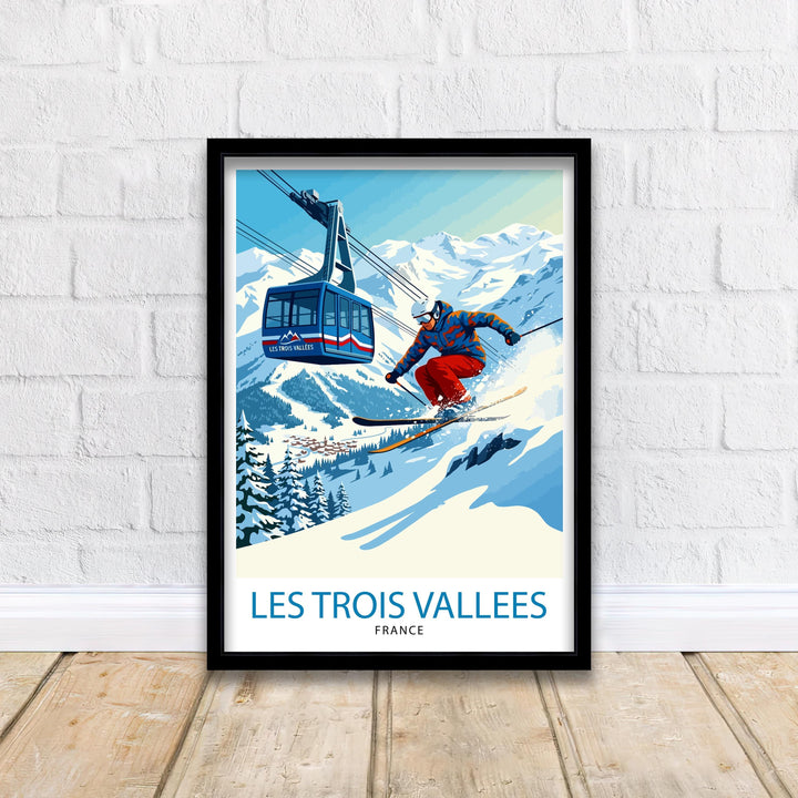 Les Trois Vallees Ski Poster Print France Wall Art Mountain Resort Landscape Gift for Europe Travel Lovers and Fans of Scenic French Alps