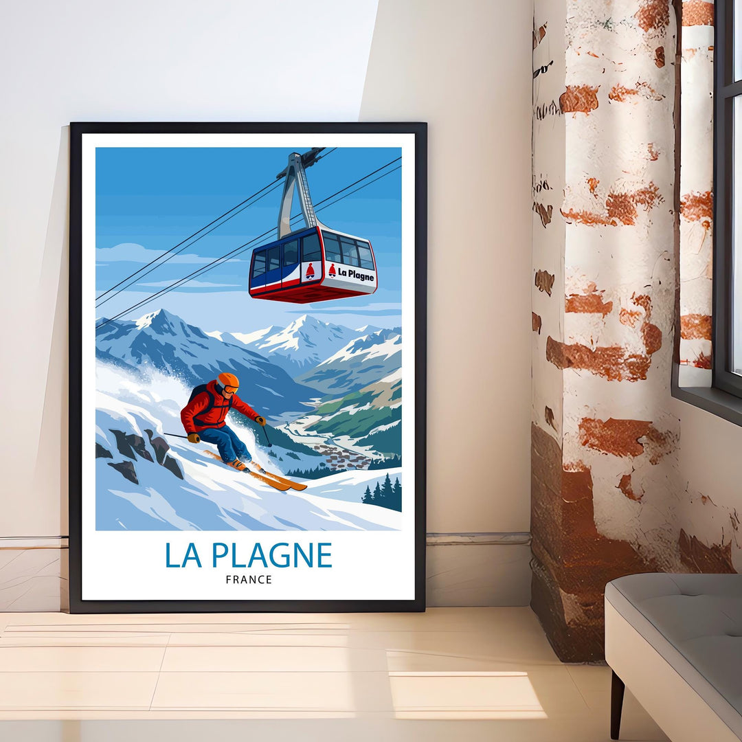 La Plagne Ski Resort Travel Poster Print France Wall Art Mountain Landscape Gift for Europe Lovers and Fans of Scenic French Alps Winter