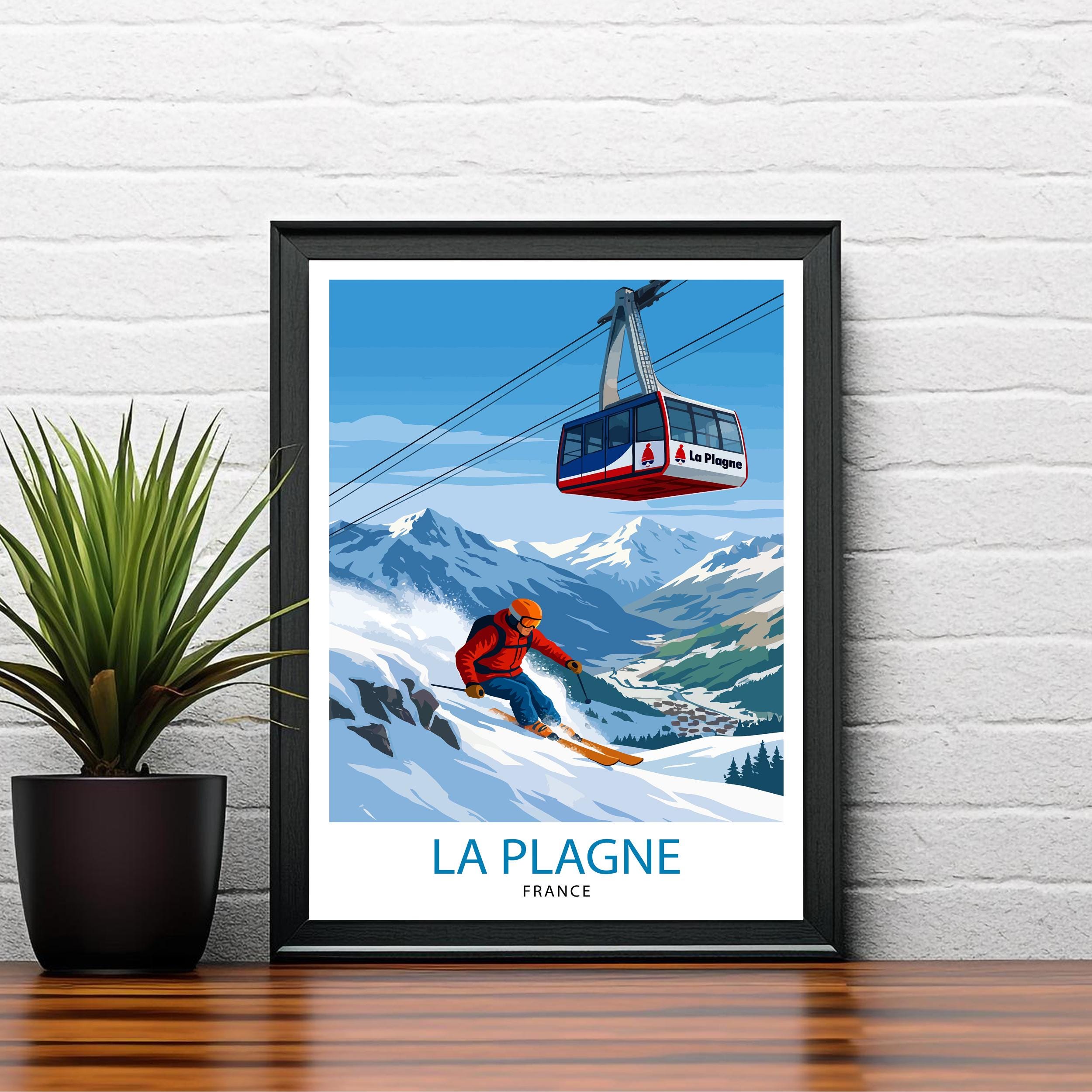 La Plagne Ski Resort Travel Poster Print France Wall Art Mountain Landscape Gift for Europe Lovers and Fans of Scenic French Alps Winter