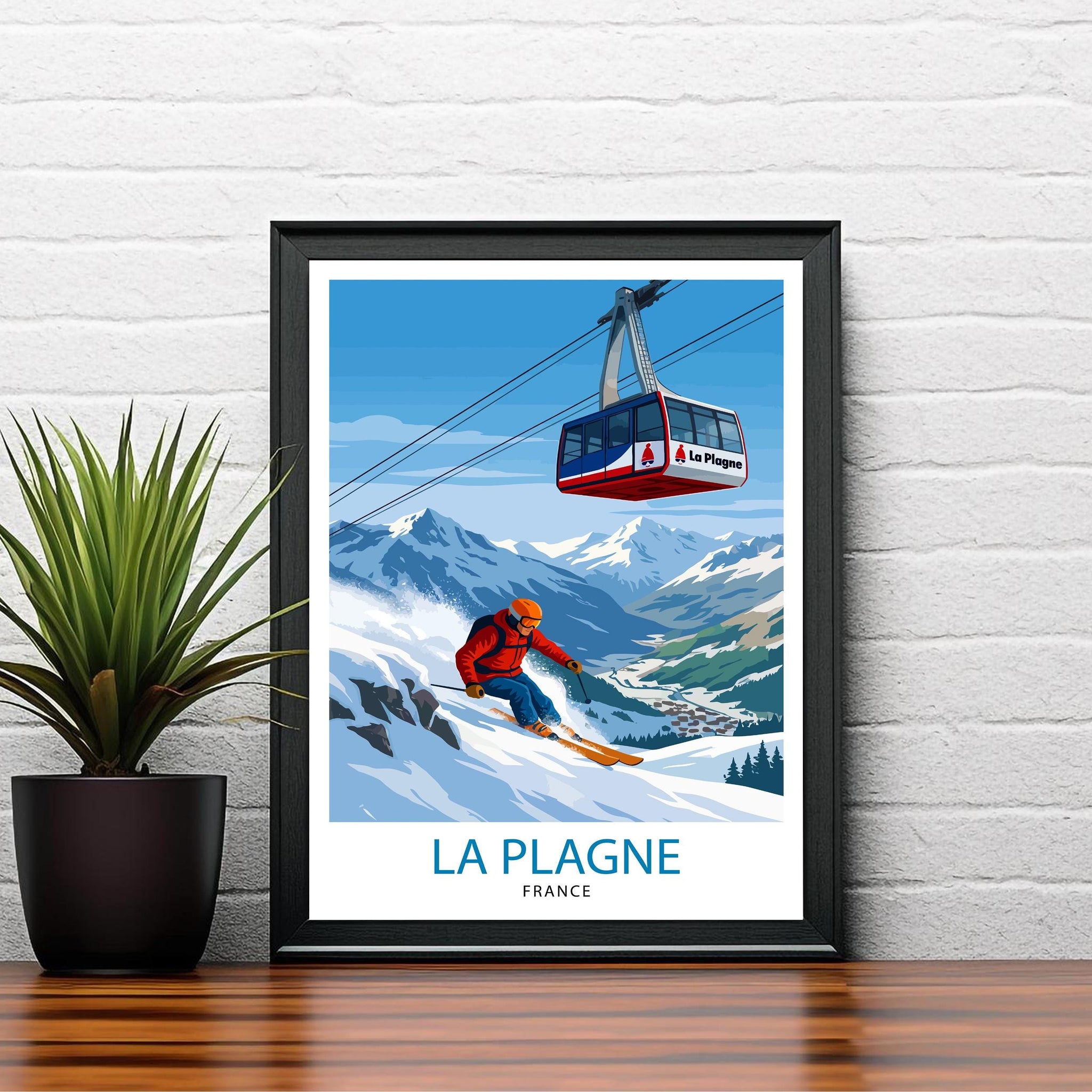 La Plagne Ski Resort Travel Poster Print France Wall Art Mountain Landscape Gift for Europe Lovers and Fans of Scenic French Alps Winter