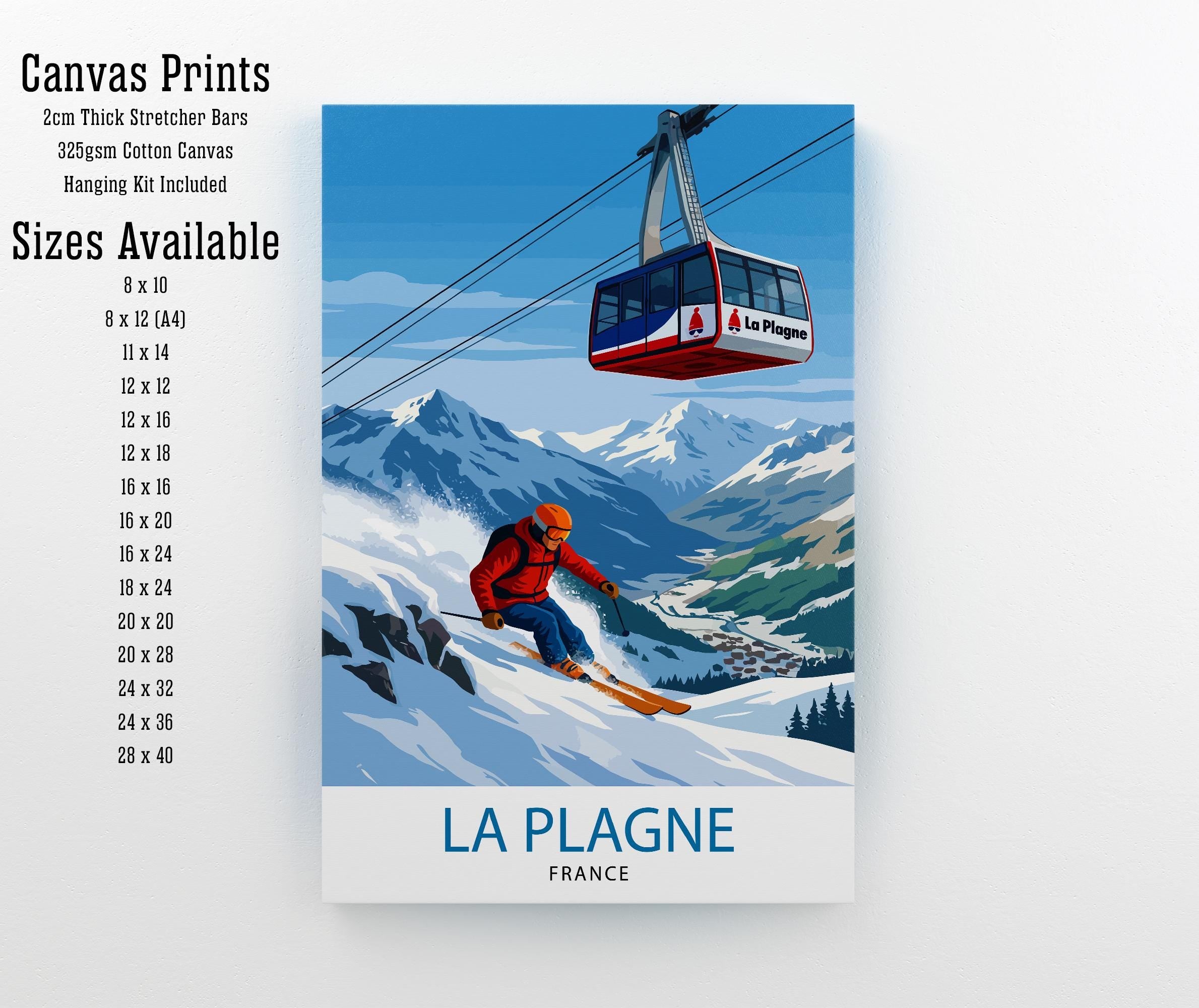 La Plagne Ski Resort Travel Poster Print France Wall Art Mountain Landscape Gift for Europe Lovers and Fans of Scenic French Alps Winter