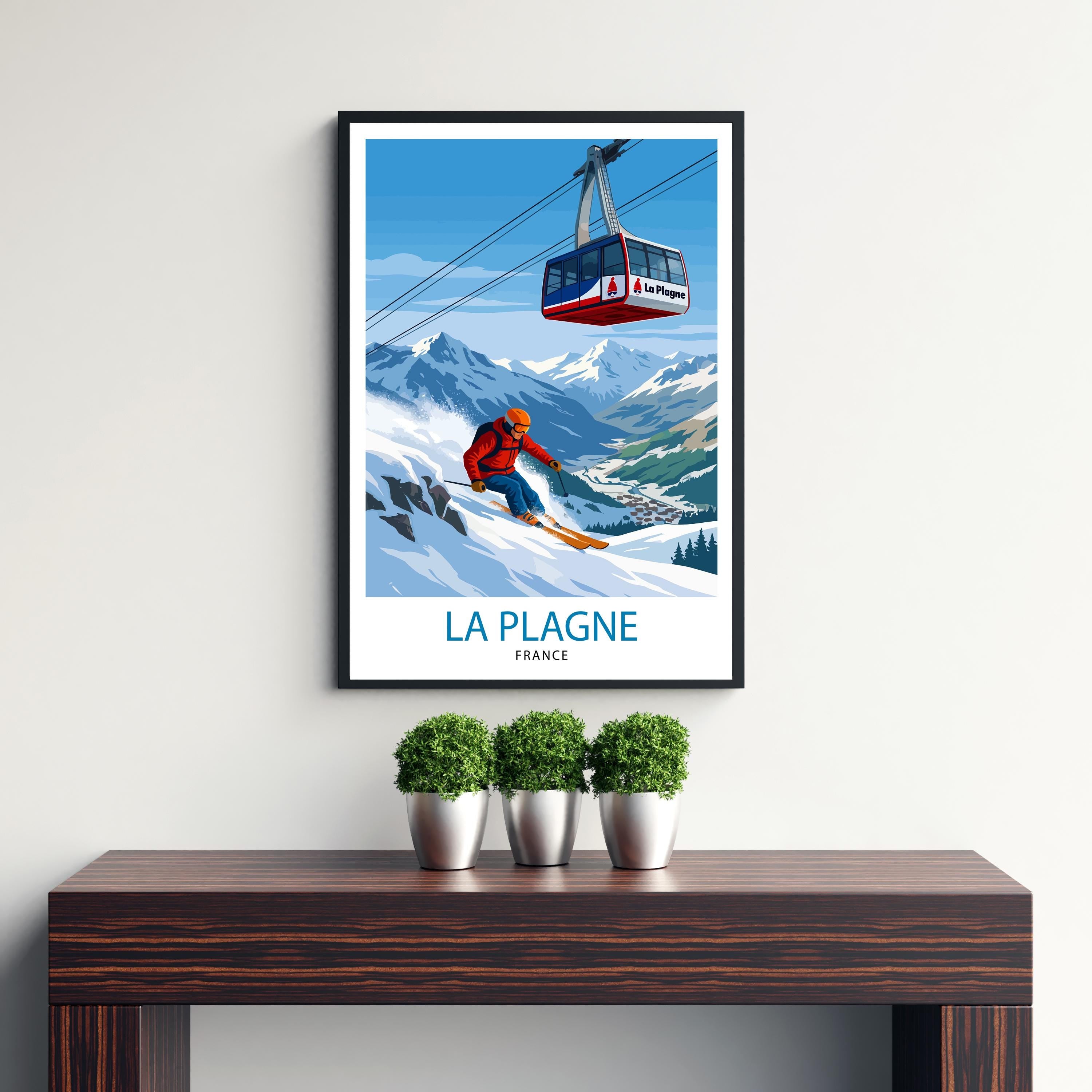 La Plagne Ski Resort Travel Poster Print France Wall Art Mountain Landscape Gift for Europe Lovers and Fans of Scenic French Alps Winter