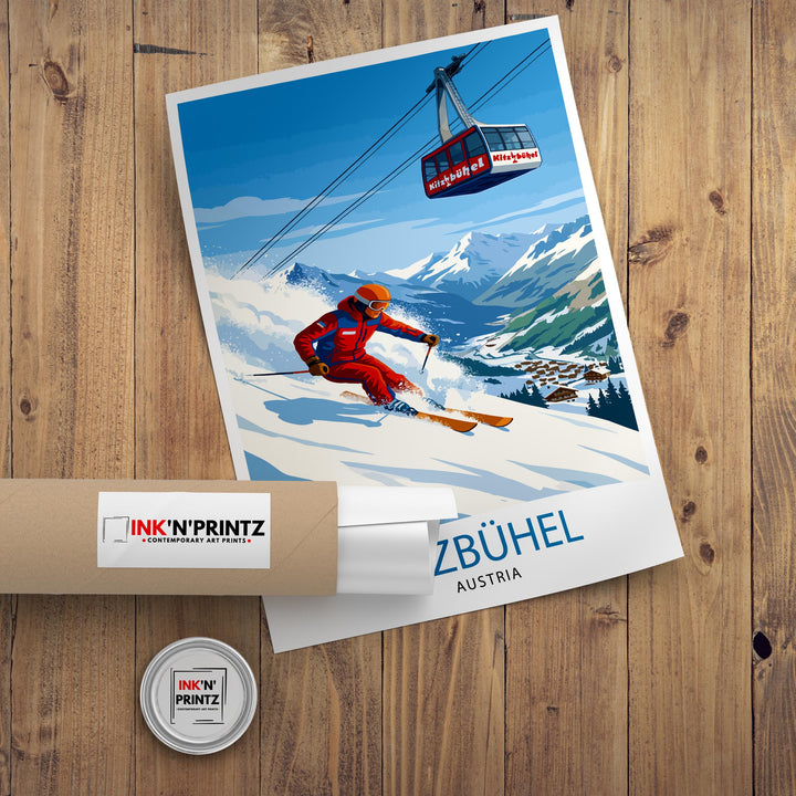 Kitzbuhel Ski Resort Travel Poster Print Austria Wall Art Mountain Landscape Gift for Europe Lovers and Fans of Scenic Austrian Alps