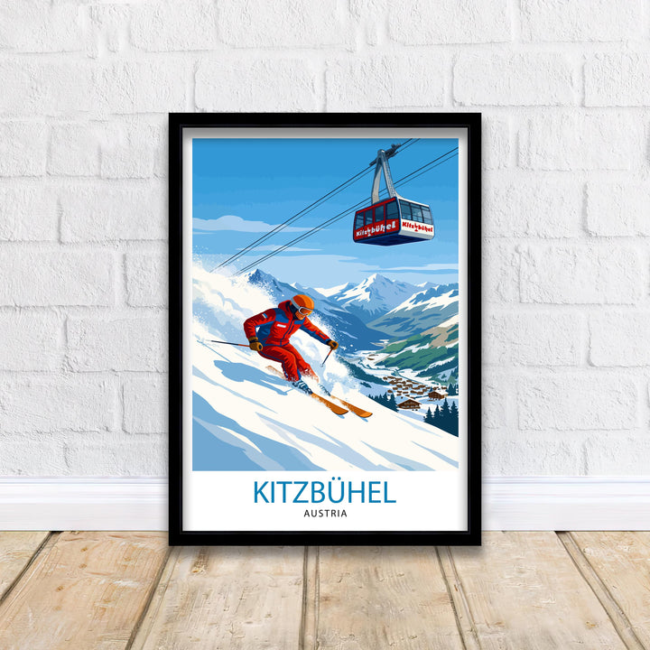 Kitzbuhel Ski Resort Travel Poster Print Austria Wall Art Mountain Landscape Gift for Europe Lovers and Fans of Scenic Austrian Alps