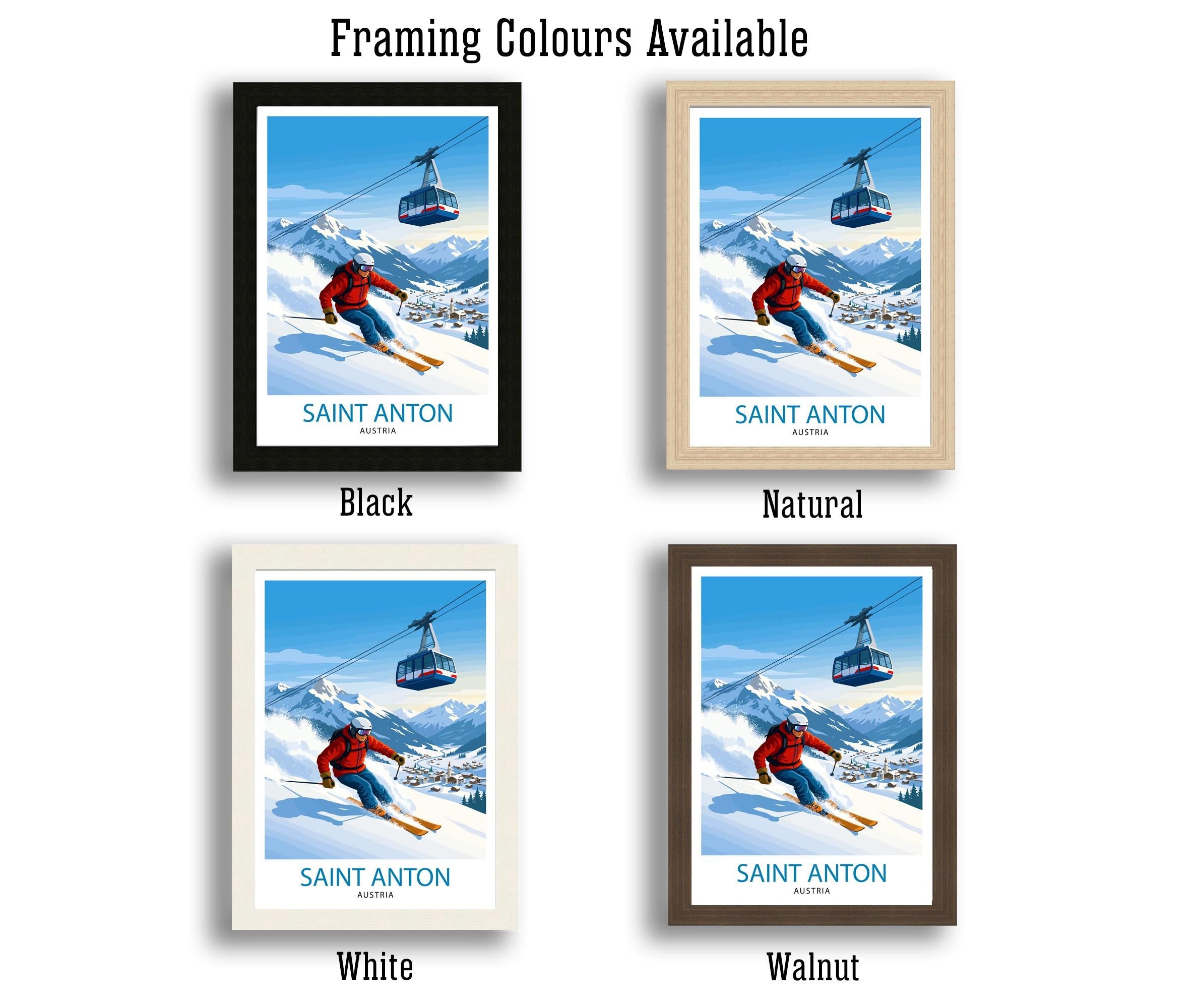 St Anton Ski Poster Print Austria Wall Art Mountain Resort Landscape Gift for Europe Travel Lovers and Fans of Scenic Austrian Alps Winter
