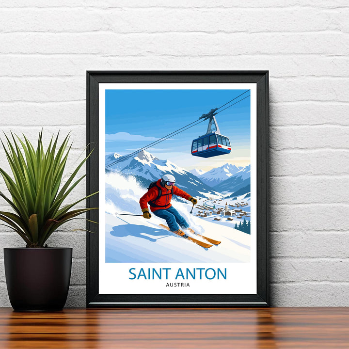 St Anton Ski Poster Print Austria Wall Art Mountain Resort Landscape Gift for Europe Travel Lovers and Fans of Scenic Austrian Alps Winter