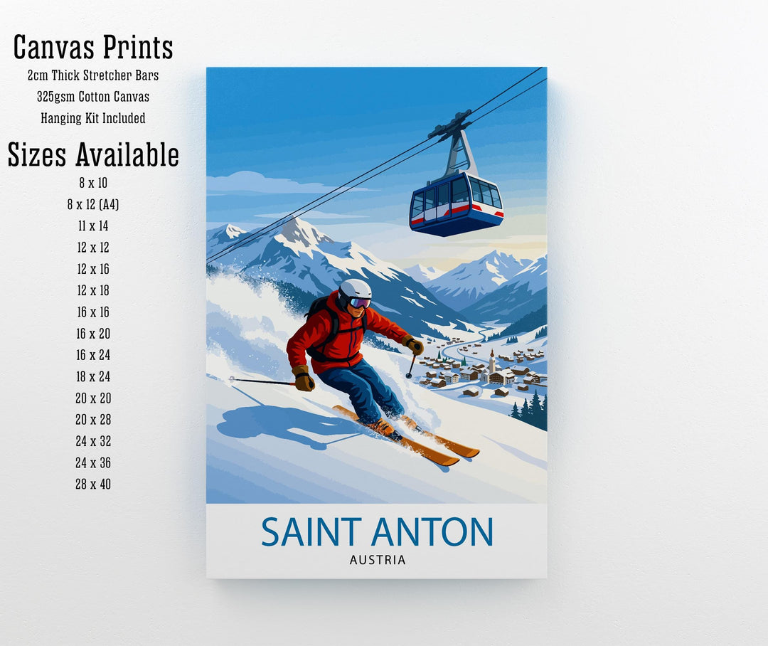 St Anton Ski Poster Print Austria Wall Art Mountain Resort Landscape Gift for Europe Travel Lovers and Fans of Scenic Austrian Alps Winter