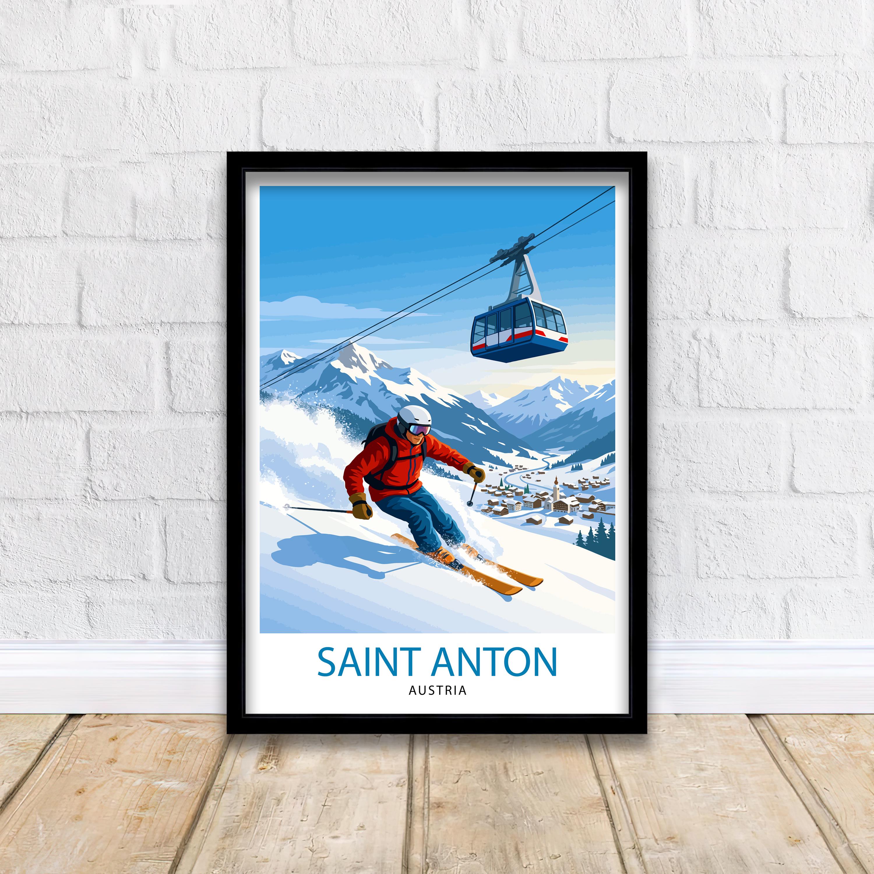 St Anton Ski Poster Print Austria Wall Art Mountain Resort Landscape Gift for Europe Travel Lovers and Fans of Scenic Austrian Alps Winter