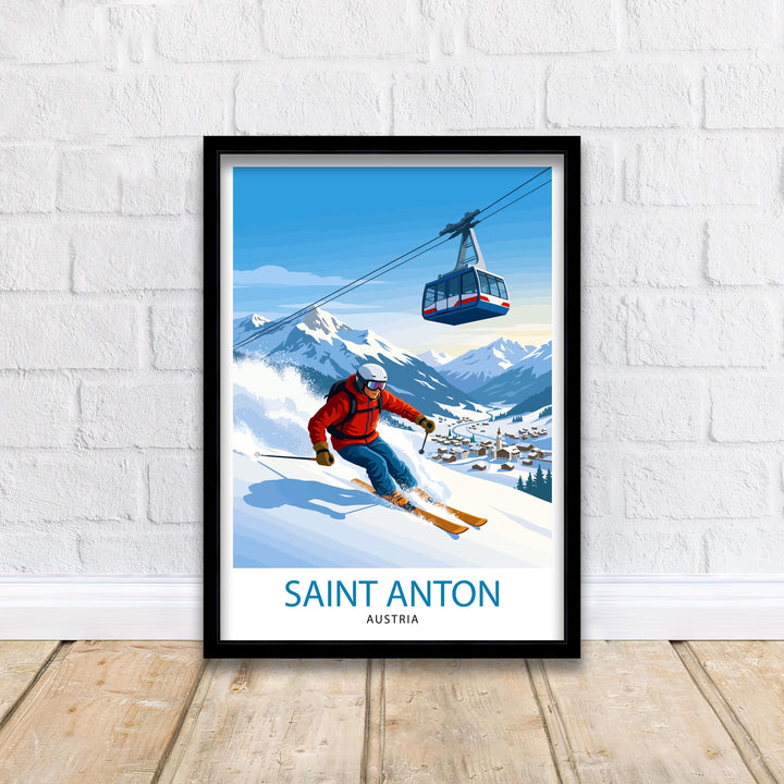 St Anton Ski Poster Print Austria Wall Art Mountain Resort Landscape Gift for Europe Travel Lovers and Fans of Scenic Austrian Alps Winter