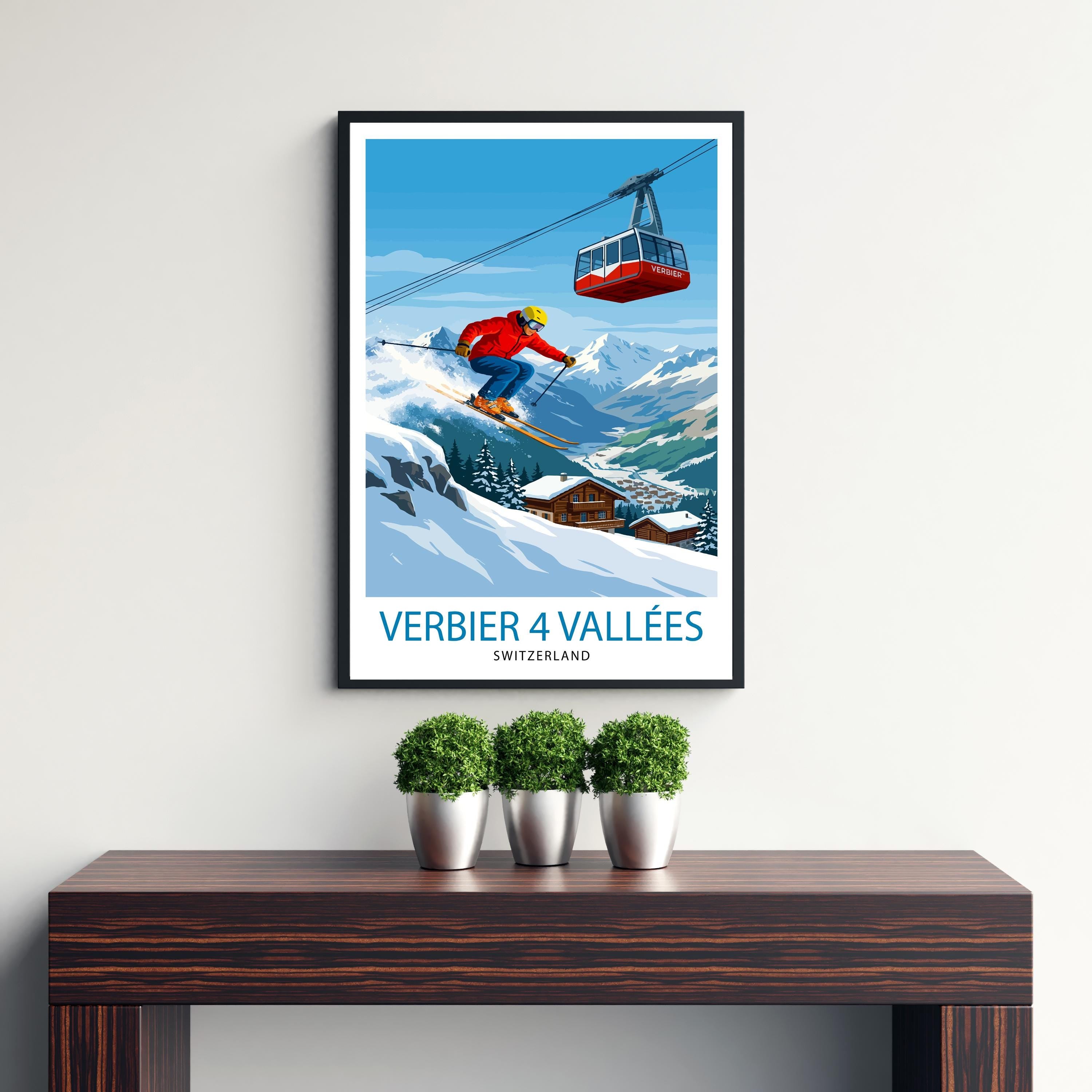 Verbier 4 Valleys Ski Resort Poster Print Switzerland Wall Art Mountain Landscape Gift for Europe Lovers and Fans of Scenic Swiss Alps