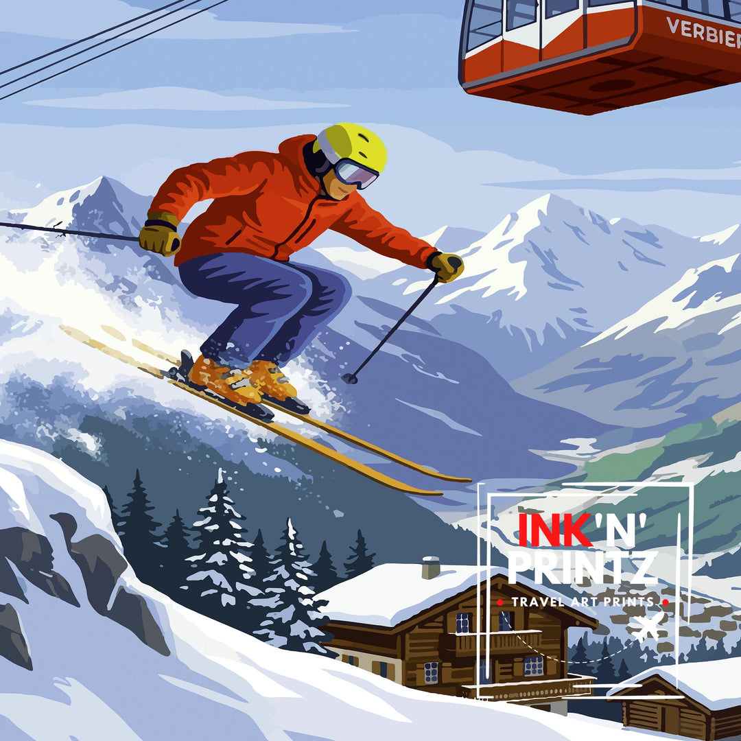 Verbier 4 Valleys Ski Resort Poster Print Switzerland Wall Art Mountain Landscape Gift for Europe Lovers and Fans of Scenic Swiss Alps