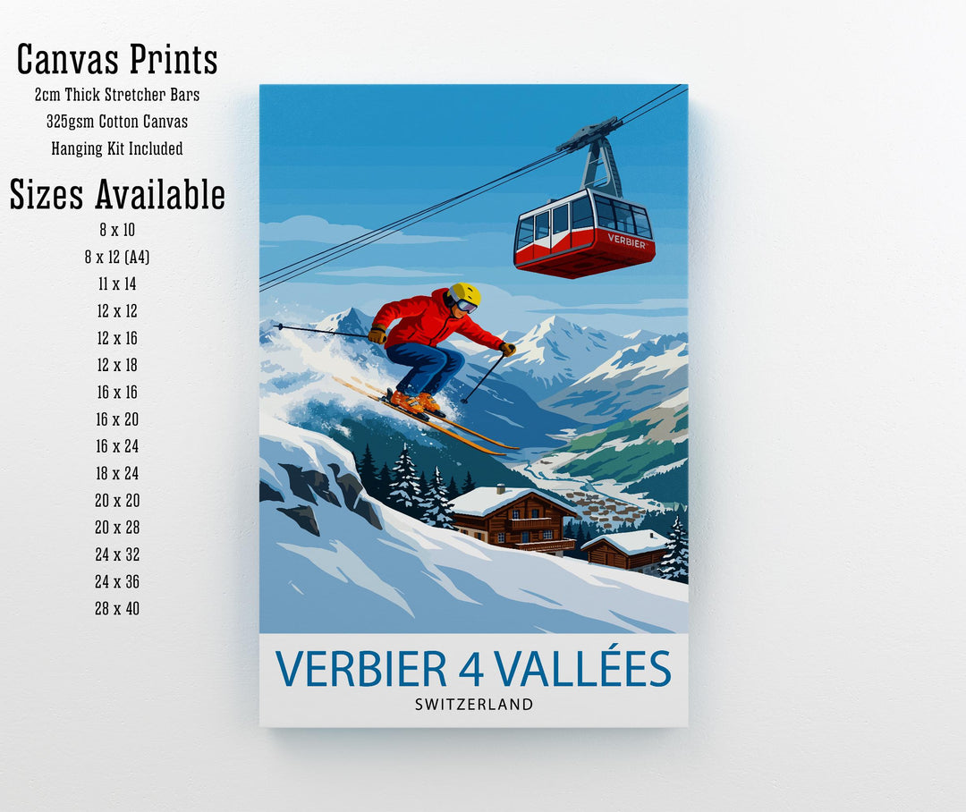 Verbier 4 Valleys Ski Resort Poster Print Switzerland Wall Art Mountain Landscape Gift for Europe Lovers and Fans of Scenic Swiss Alps