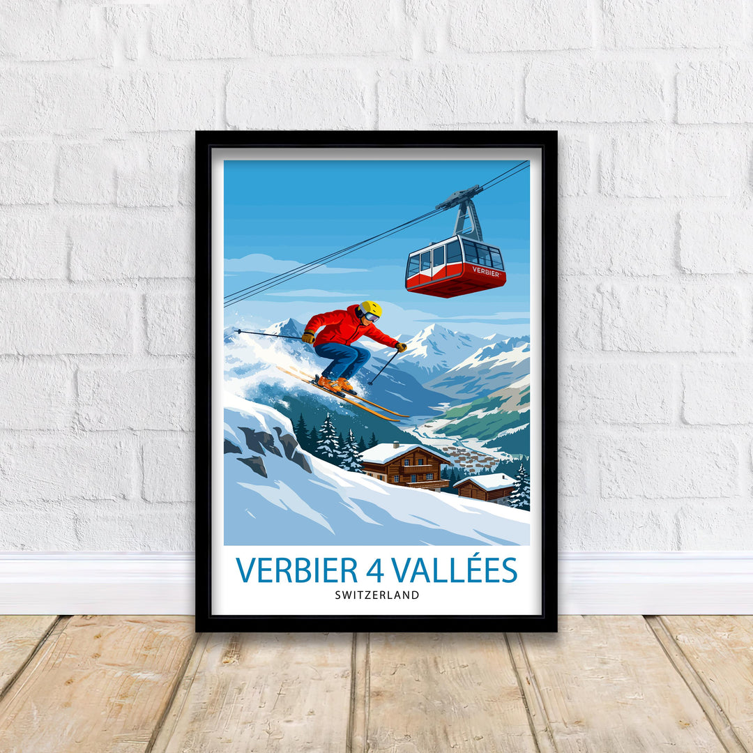 Verbier 4 Valleys Ski Resort Poster Print Switzerland Wall Art Mountain Landscape Gift for Europe Lovers and Fans of Scenic Swiss Alps