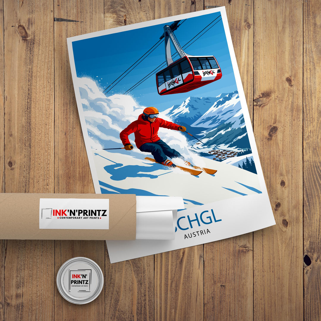 Ischgl Ski Resort Poster Print Austria Wall Art Mountain Landscape Gift for Europe Travel Lovers and Fans of Scenic Austrian Alps Winter