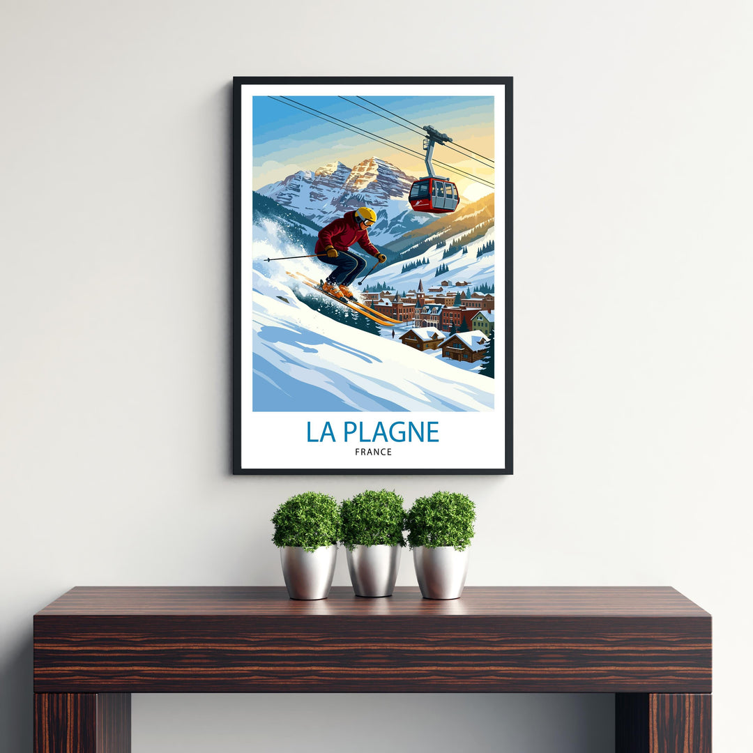 La Plagne Ski Resort Poster Print France Wall Art Mountain Landscape Gift for Europe Travel Lovers and Fans of Scenic French Alps Winter