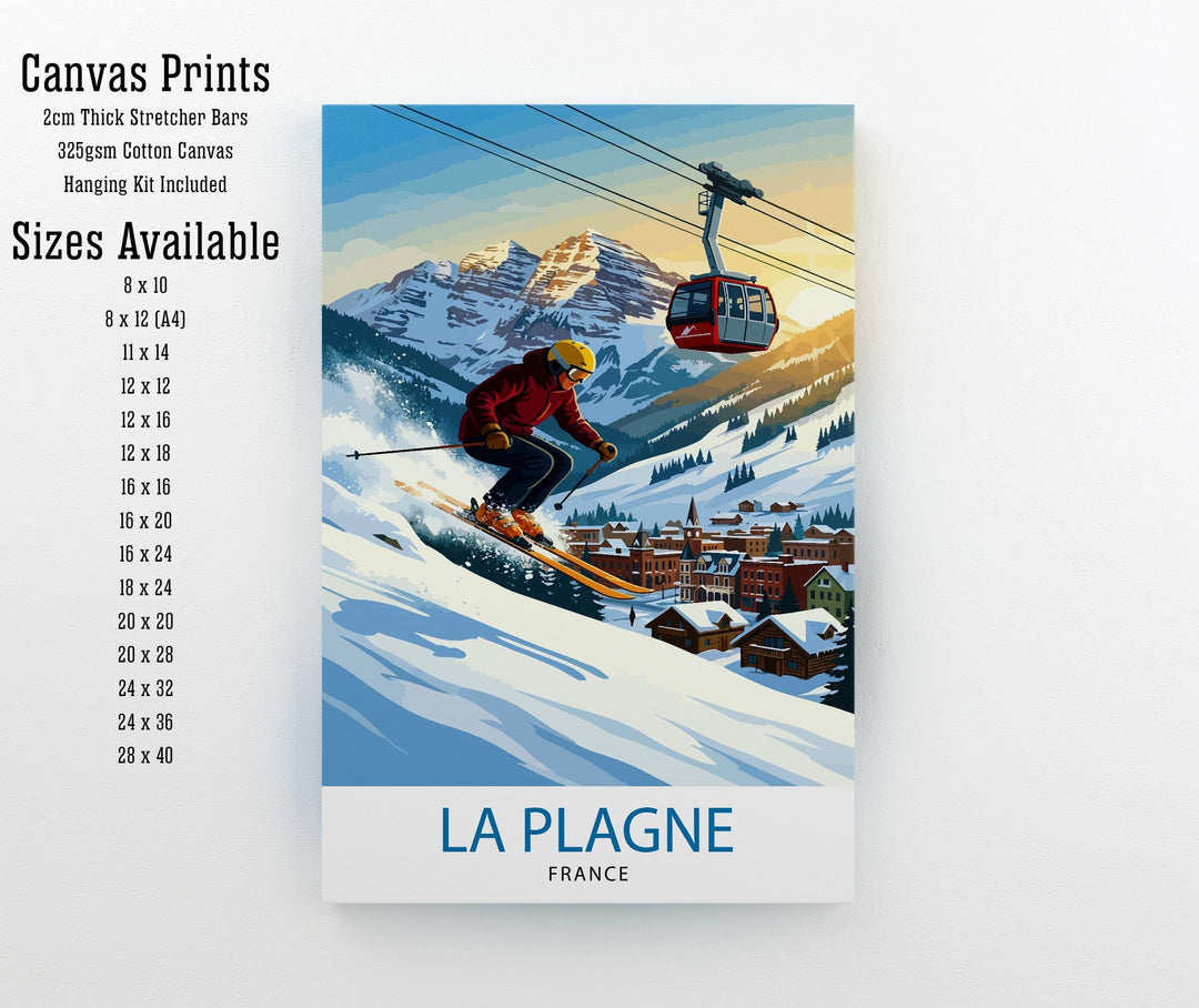 La Plagne Ski Resort Poster Print France Wall Art Mountain Landscape Gift for Europe Travel Lovers and Fans of Scenic French Alps Winter