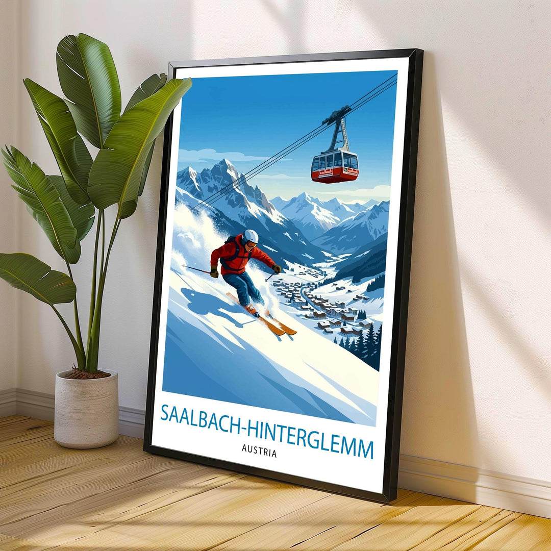 Saalbach Hinterglemm Ski Poster Print Austria Wall Art Mountain Resort Landscape Gift for Europe Travel Lovers and Fans of Scenic Austrian
