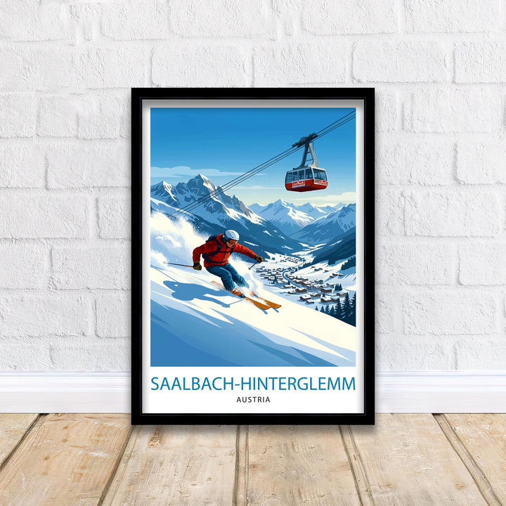 Saalbach Hinterglemm Ski Poster Print Austria Wall Art Mountain Resort Landscape Gift for Europe Travel Lovers and Fans of Scenic Austrian