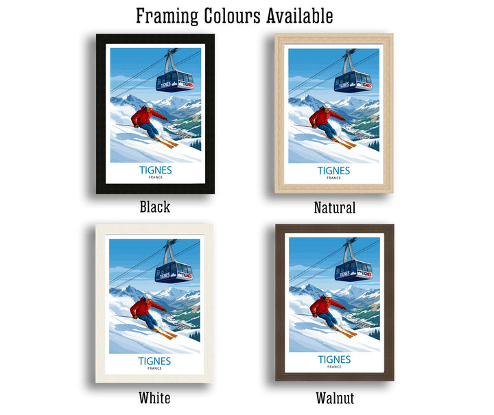 Tignes Ski Poster Print France Wall Art Mountain Resort Landscape Gift for Europe Travel Lovers and Fans of Scenic French Alps Winter