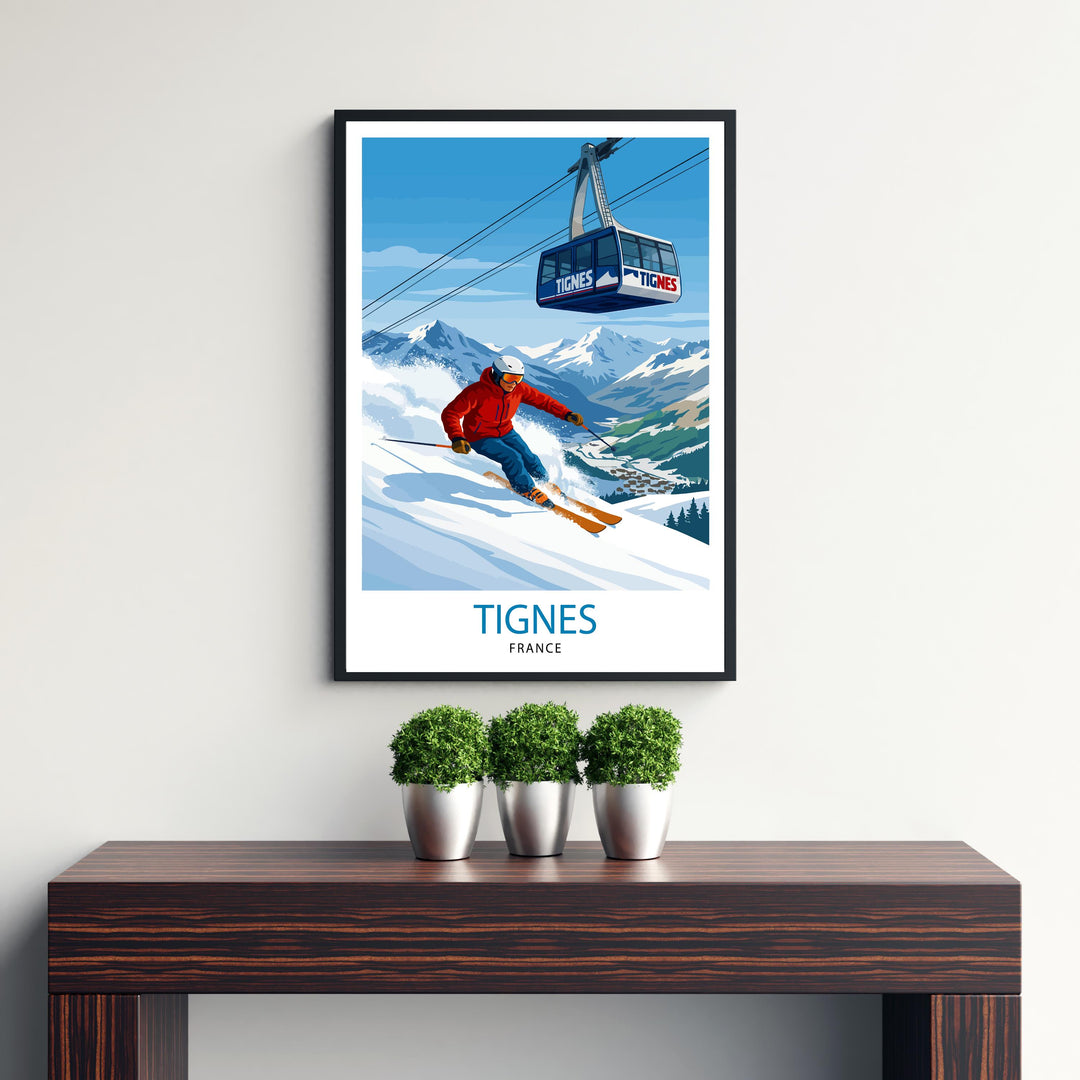 Tignes Ski Poster Print France Wall Art Mountain Resort Landscape Gift for Europe Travel Lovers and Fans of Scenic French Alps Winter