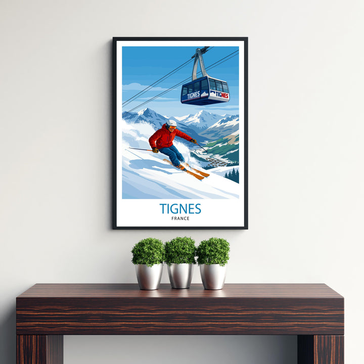 Tignes Ski Poster Print France Wall Art Mountain Resort Landscape Gift for Europe Travel Lovers and Fans of Scenic French Alps Winter