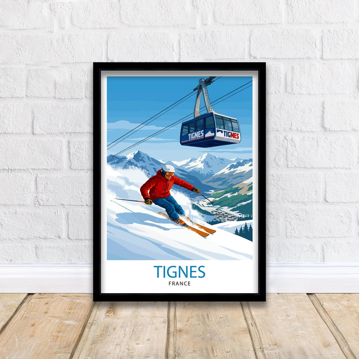 Tignes Ski Poster Print France Wall Art Mountain Resort Landscape Gift for Europe Travel Lovers and Fans of Scenic French Alps Winter