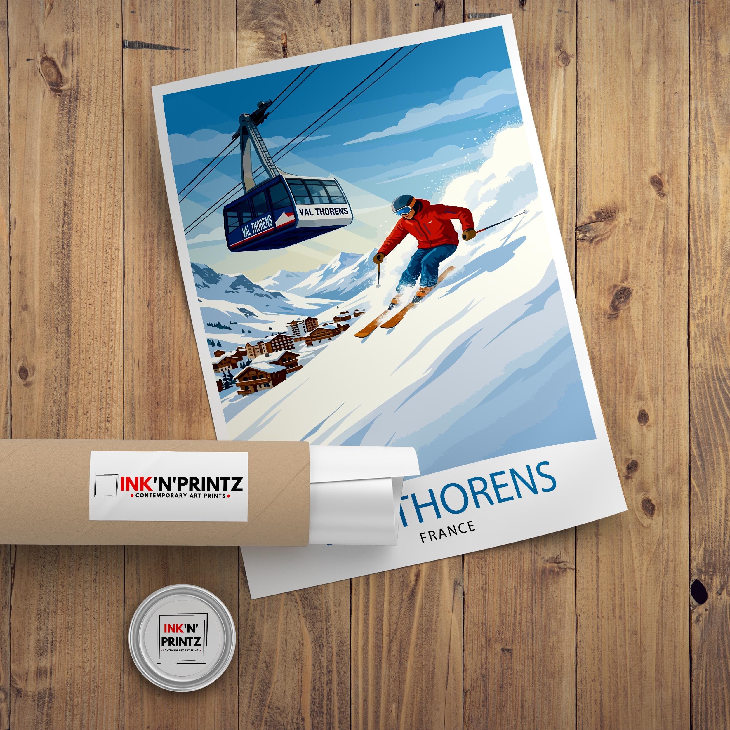 Val Thorens Ski Poster Print France Wall Art Mountain Resort Landscape Gift for Europe Travel Lovers and Fans of Scenic French Alps Winter