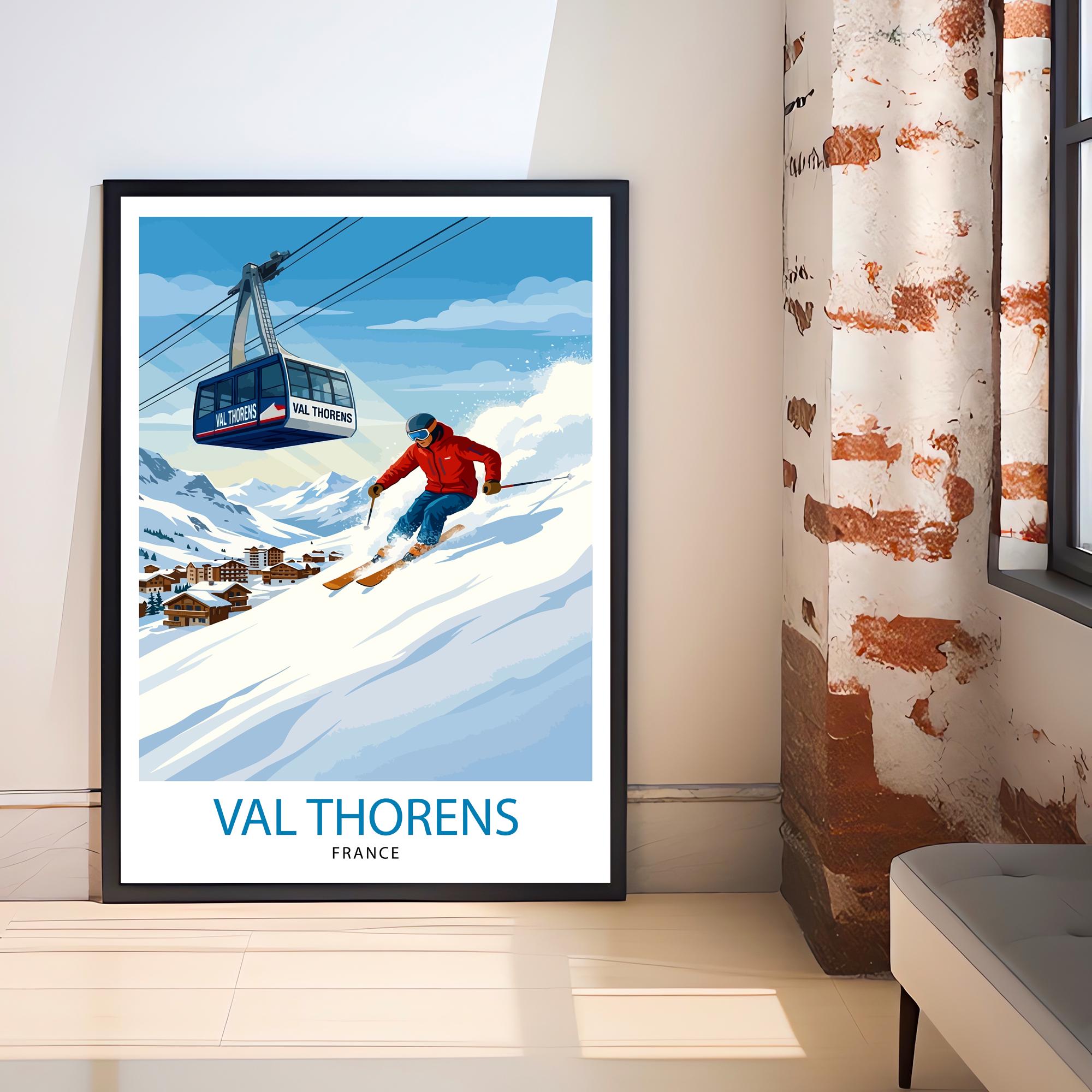 Val Thorens Ski Poster Print France Wall Art Mountain Resort Landscape Gift for Europe Travel Lovers and Fans of Scenic French Alps Winter
