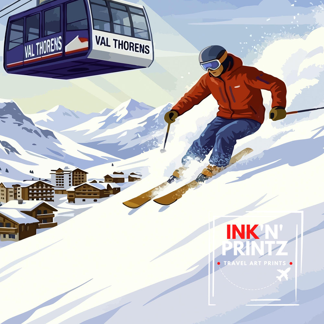 Val Thorens Ski Poster Print France Wall Art Mountain Resort Landscape Gift for Europe Travel Lovers and Fans of Scenic French Alps Winter