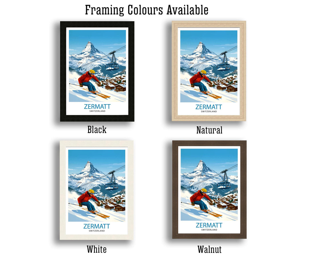 Zermatt Ski Poster Print Switzerland Wall Art Mountain Resort Landscape Gift for Europe Travel Lovers and Fans of Scenic Swiss Alps Winter