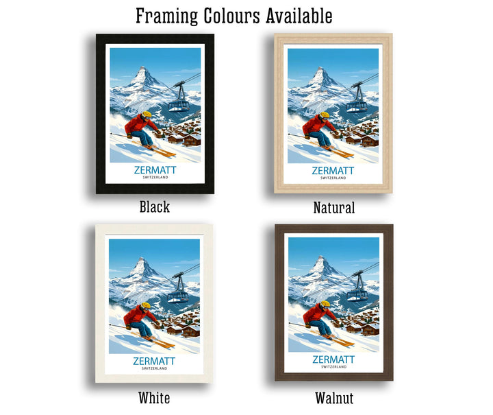 Zermatt Ski Poster Print Switzerland Wall Art Mountain Resort Landscape Gift for Europe Travel Lovers and Fans of Scenic Swiss Alps Winter